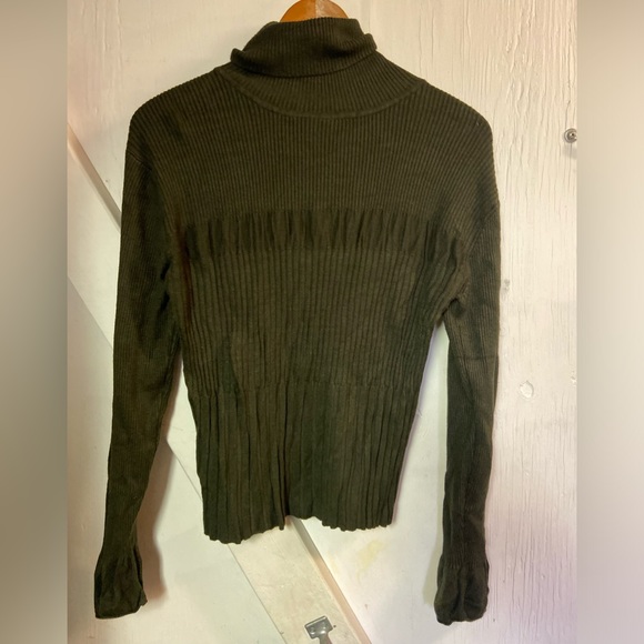 Studio Y ribbed dark olive green long sleeve Turtleneck top ladies 1xl stretch - Picture 2 of 5